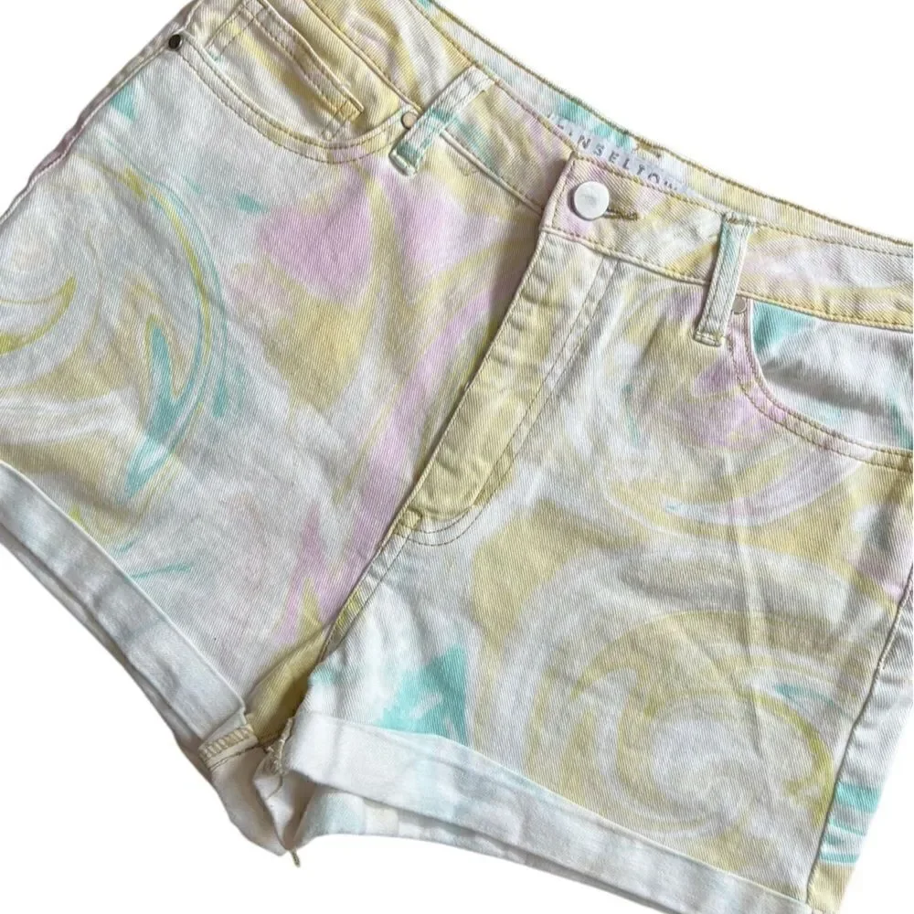 Tinseltown high waist pastel swirl jean shorts size 9
